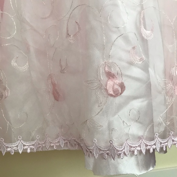 Pastel Pink Satin & Embroidered Tulle Prom Dress Princess Bow Ballgown - Picture 4 of 6